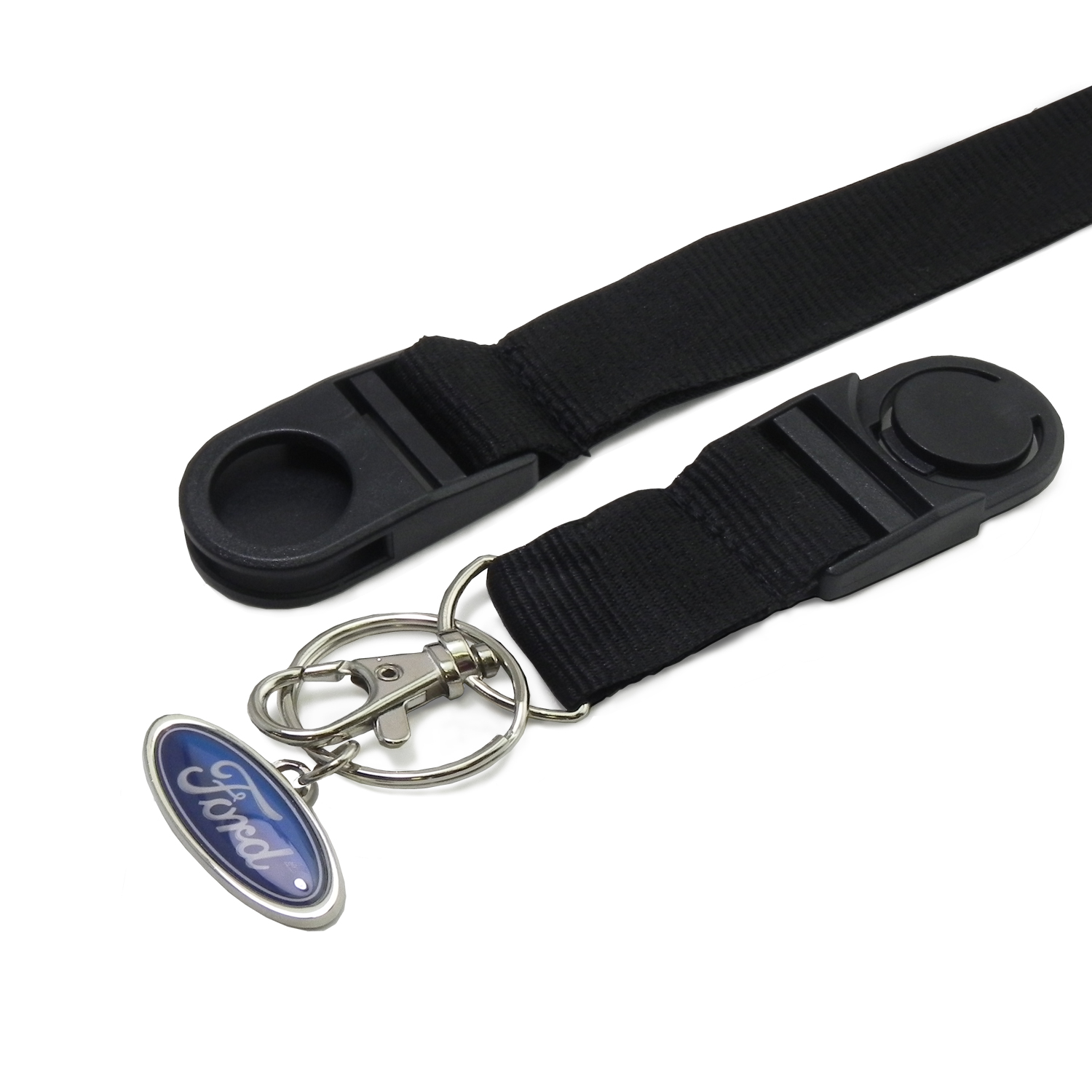 Ford Logo Black Strap ID Holder Lanyard with 3D Ford Metal Key Chain Charm