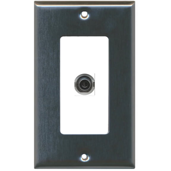 RiteAV - 1 3.5mm Audio-Headphone Jack Port Wall Plate Decorative - Stainless Steel/White - Bracket Included