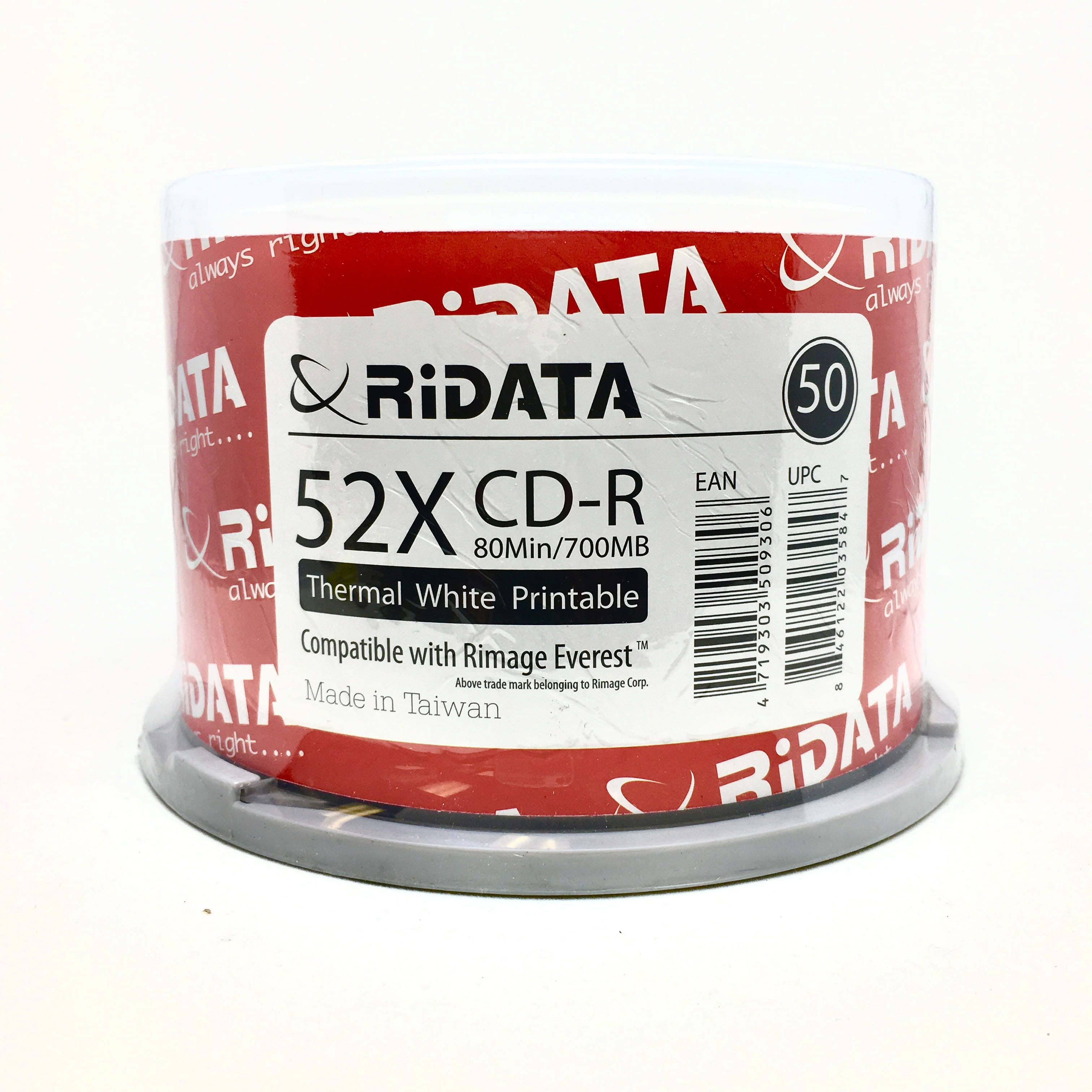 RIDATA/RITEK CD-R 80MIN/700MB 52X White Hub Thermal Printable, No ...