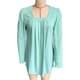 thumbnail image 1 of Camiseta de manga larga para mujer Escote ancho Frente plisado Blusas casuales de color puro sueltas Verde menta M, 1 of 3