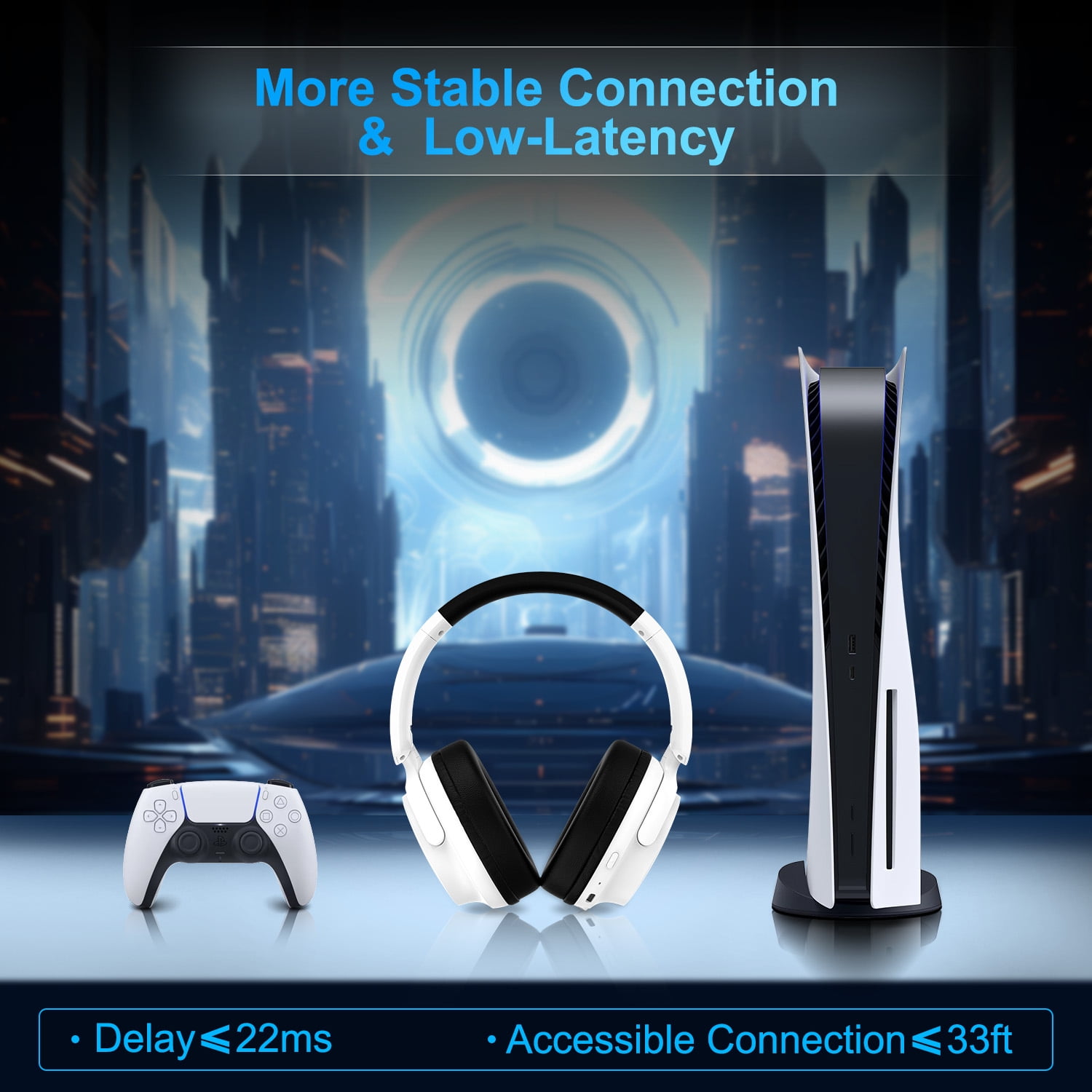 Wireless Gaming Headset, Bluetooth/2.4G Gaming Headphones w/Detachable Noise Cancelling Mic,Stereo Bass 7.1 Surround Sound Over Ear Headphones,Type C Wired for Xbox PS4 PS5 Switch,White,FCC Approved