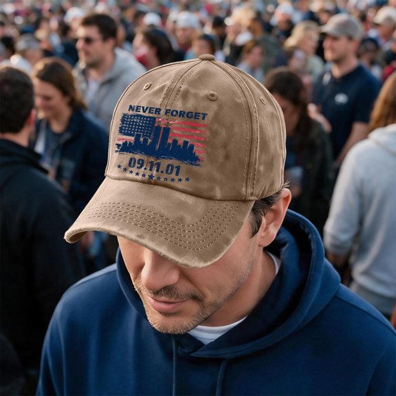 Unisex 911 Never Forget Hats 9/11 25th Anniversary Baseball Cap We Will Never Forget Hat 9/11 Patriot Day Commemorative Trucker Hat Khaki