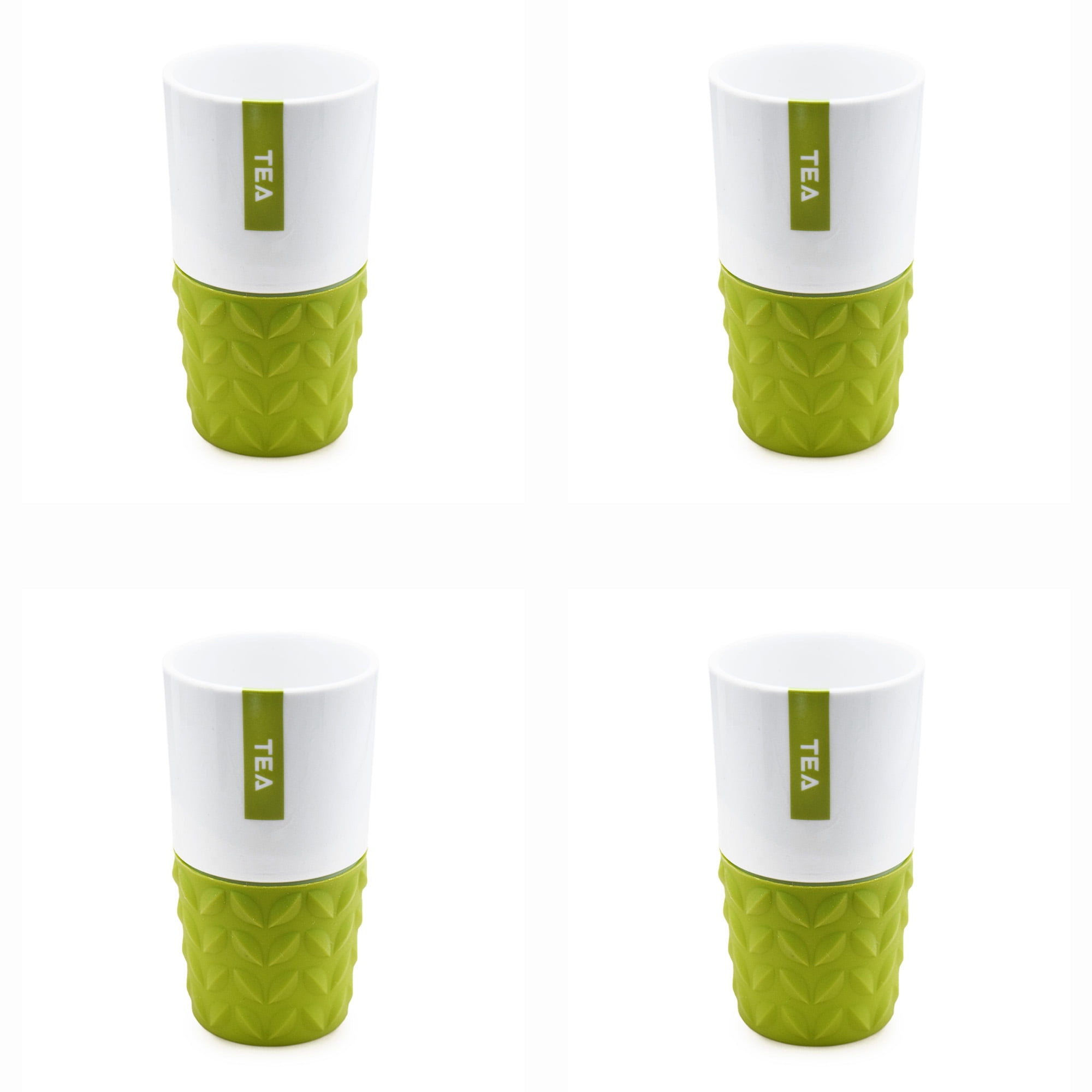 White 8 oz. Ceramic Tea Mug with Removable Green Tea Leaves Print