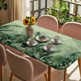 thumbnail image 3 of Palm Leaves Tropical Table Cloths for 5 Foot Rectangle Tables, Green Botanical Summer Green Ombre Patio Waterproof Elastic Fitted Tablecloths, Washable Rectangular Table Cover for Camping, 3 of 8