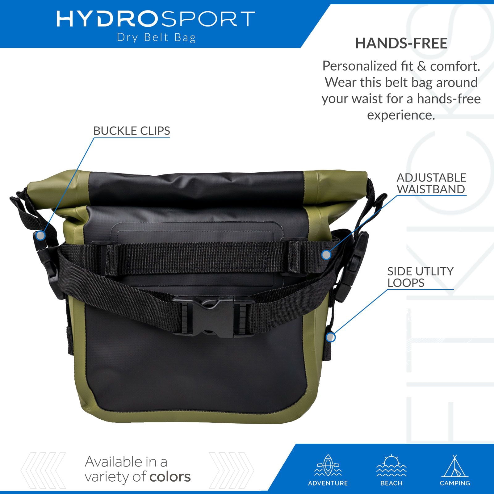 FITKICKS HydroSport Dry Belt Bag Waterproof Waist Pack with Adjustable Strap - Green