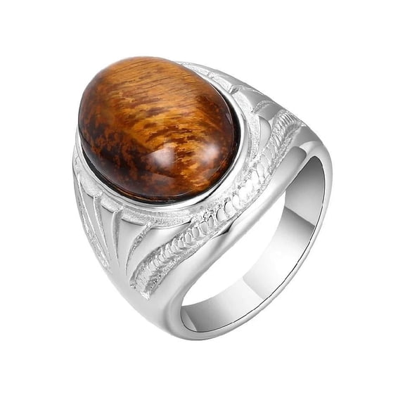 Men's Stainless Steel Natural Tiger Eye Stone Ring For Men 8 9-15 Statement Size 8 R33