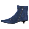 thumbnail image 2 of FSJ Women Gorgeous Side Zipper Ankle Boots Pointed Close Toe Buckled Belts Short Bootie Kitten Low Heel Office Walking Dress Shoes Size 8 Blue, 2 of 4