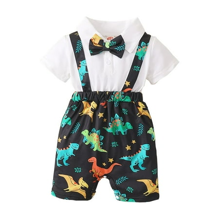 

Infant Baby Boys Clothes Baby Boys One-piece Romper Bodysuit Dinosaur Print Short Sleeve Lapel Fake 2PCS Romper Jumpsuit White 6-9 Months