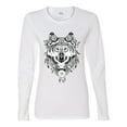 thumbnail image 2 of Drawn Tribal Wolf Animal Lover Womens Graphic Long Sleeve T-Shirt, White, Large, 2 of 3