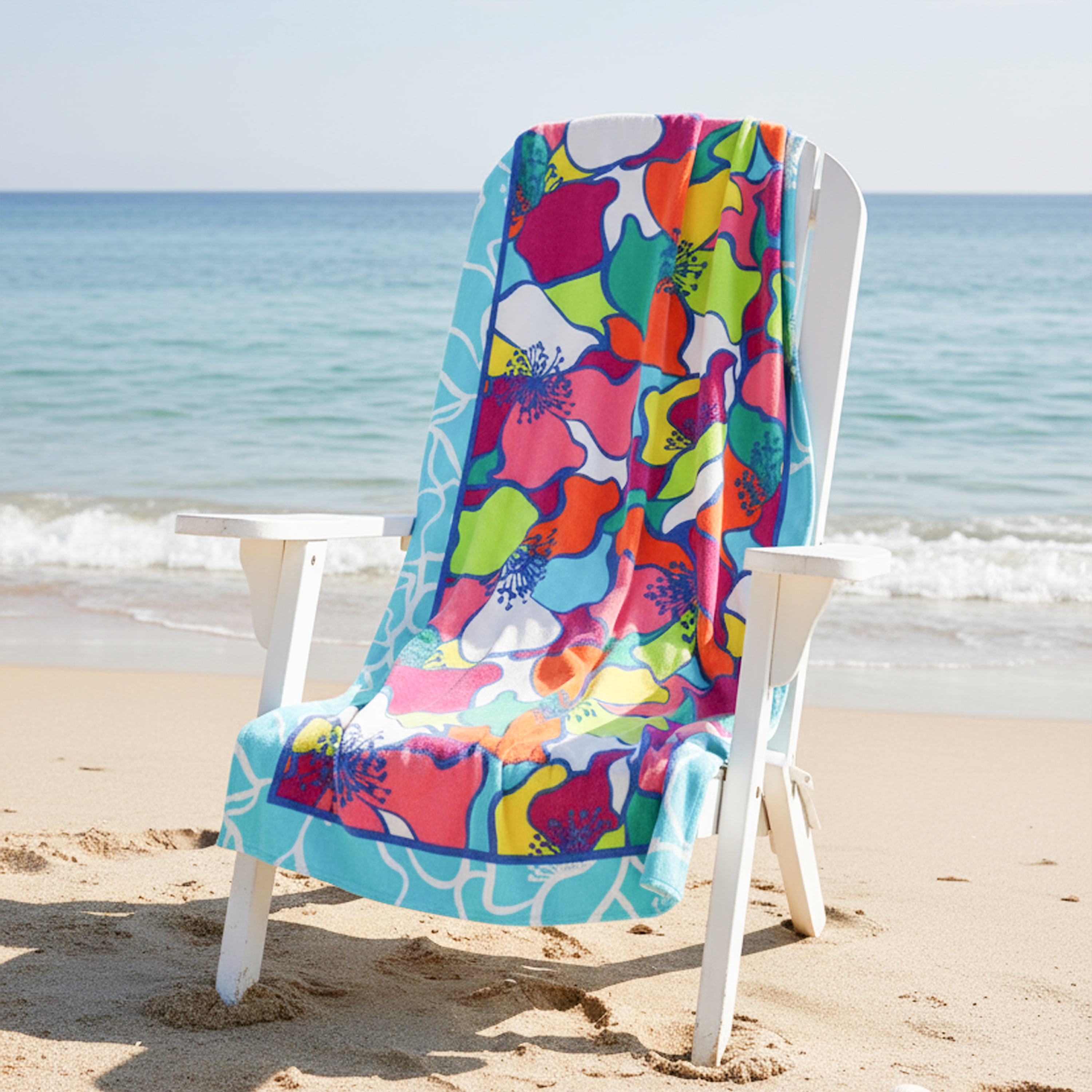 Oversized Soft Cotton Beach Towel with Printed Stained Glass Pattern, 34 x 64 inches