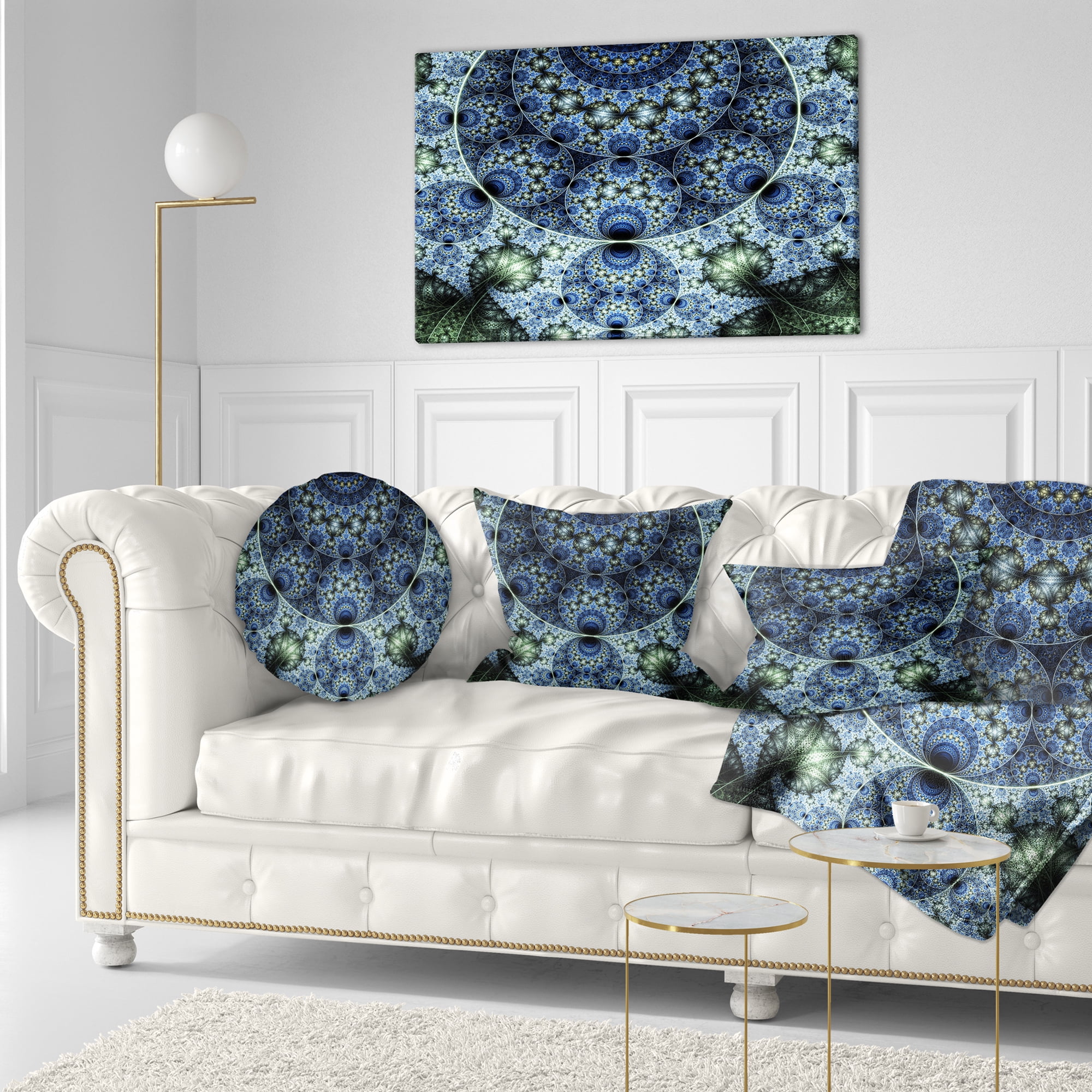 Designart Blue and Green Spiral Fractal Art - Abstract Throw Pillow - 12x20