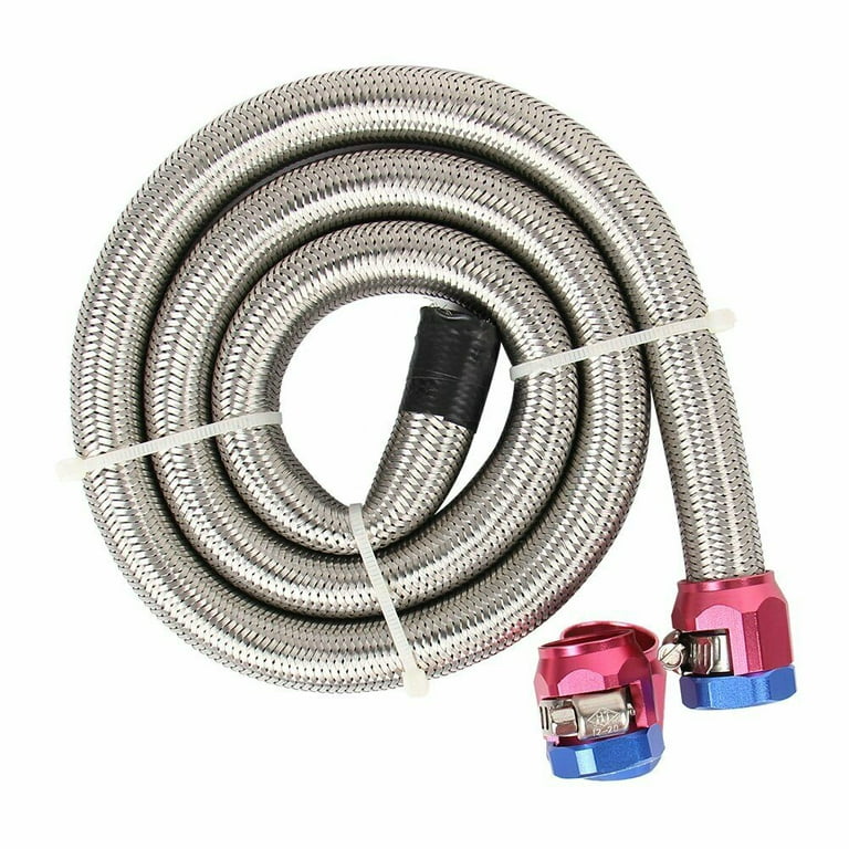 Universal Braided Steel 6AN Fuel Line Kit Hose Clamps Oil Fuel 3/8 inch  Fittings