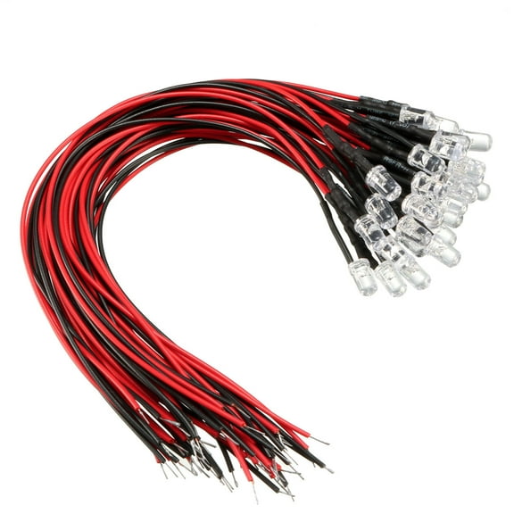 30Pcs 5mm Pre-Wired Diffused  Diodes Light 20mA DC 9-12V Red