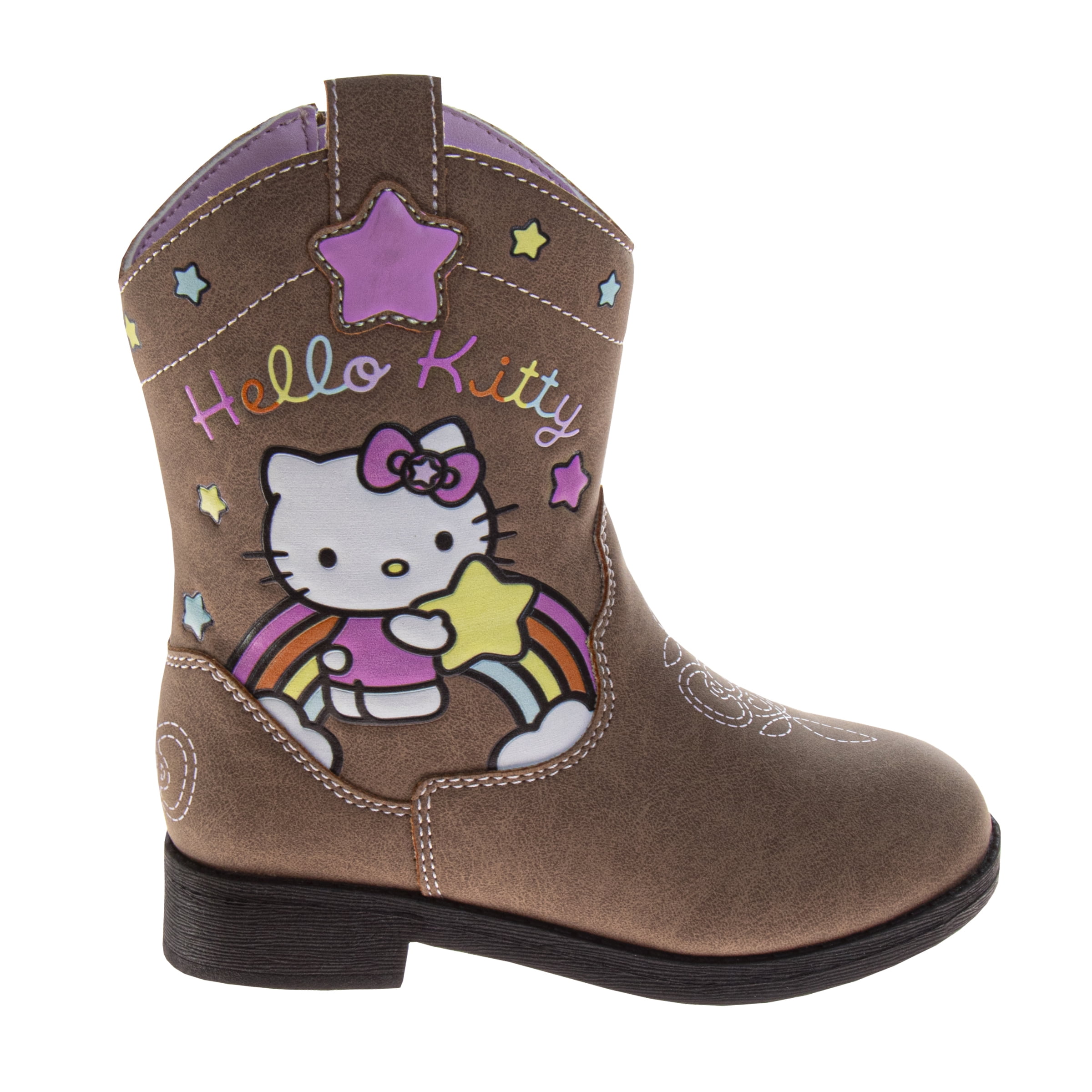 Josmo Kids Hello Kitty Cowboy Boots – Cute Rainbow & Star Design Calf High Western Country Boots for Girls (Toddler 5–10 / Little Kid 11–12)
