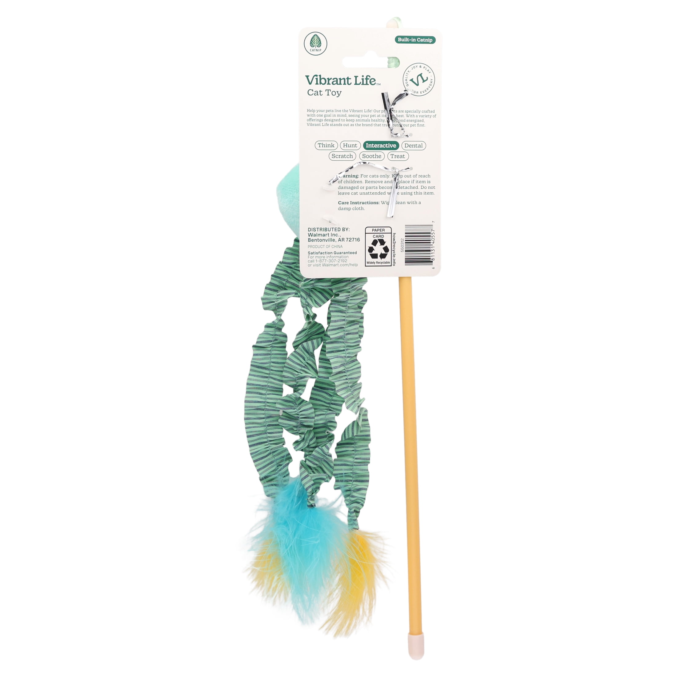 Vibrant Life Jellyfish Teaser Cat Toy with Catnip, 18"