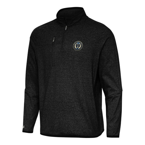 Men's Antigua Heather Black Philadelphia Union Certain Tri-Blend Quarter-Zip Jacket