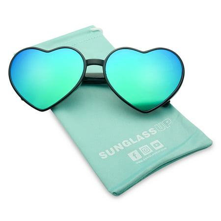 Oversized Heart-Shaped Round Colorful Flat Mirror Lens Love Sun Glasses