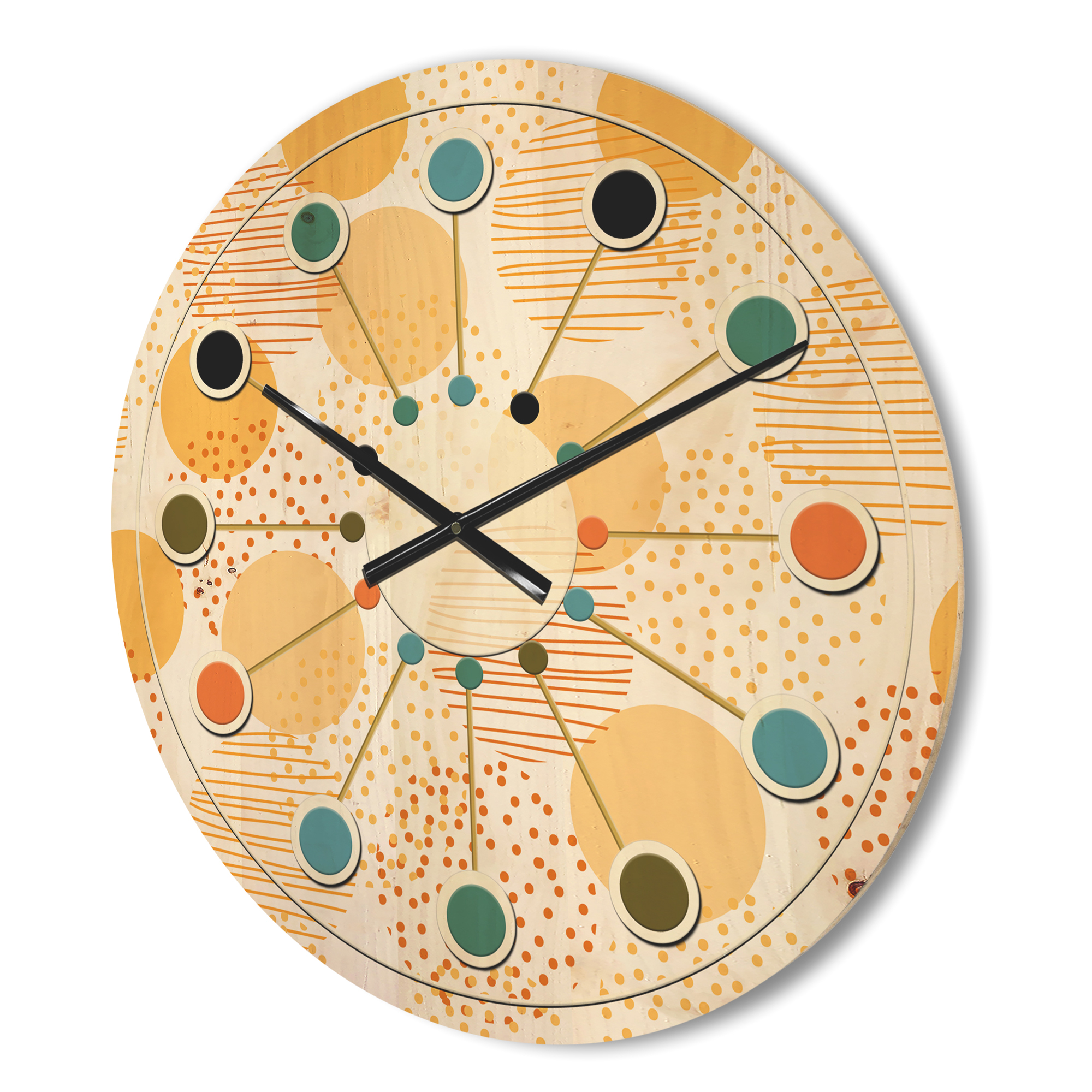 Designart 'Circular Abstract Retro Pattern Geometric IX' Mid-Century Modern Wood Wall Clock
