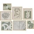 thumbnail image 2 of PixonSign Framed Canvas Print Wall Art Set - Green & White Matisse Style Poster Modern Art - Gallery Set of 7 Minimal Abstract Faces & Green Plant Digital Art Wall Décor for Home - Natural, 2 of 4