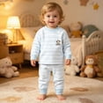 thumbnail image 6 of NOLDARES Fall Winter Toddler Baby Boy Outfit Dinosaur Embroidered Long Sleeve Sweatshirt Pullover Tops and Pants Set Size:80,Blue, 6 of 8