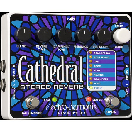 Stereo Volume Pedal - Electro Harmonix Cathedral Stereo Reverb Guitar Pedal with Power Supply Part Number: CATH