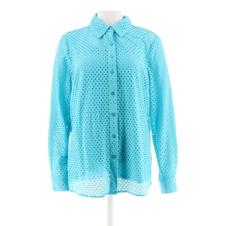 - Denim Co Button Front Eyelet Shirt Knit Tank A288398
