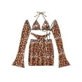 thumbnail image 3 of Liacowi Women Bikini Set Four Piece Swimsuits Leopard Print Swimming Tops Bottoms Sun Protection Sleeves and Skirt Bathing Suits, 3 of 9