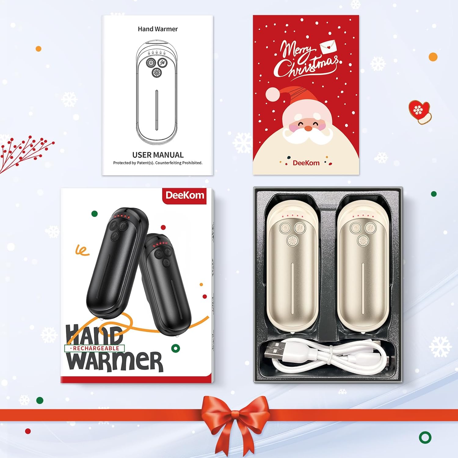 Rechargeable Hand Warmers 2 Pack, 6000mAh Electric Hand Warmer Rechargeable, 2 in 1 Portable Hand Warmers with AI Smart Chips, Outdoor, Hunting, Camping for Family for Christmas