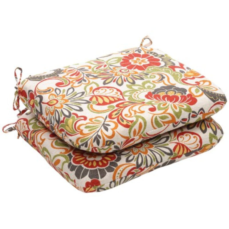 Pillow Perfect Indoor/Outdoor Multicolored Modern Floral Tufted Seat Cushion 2-Pack 
