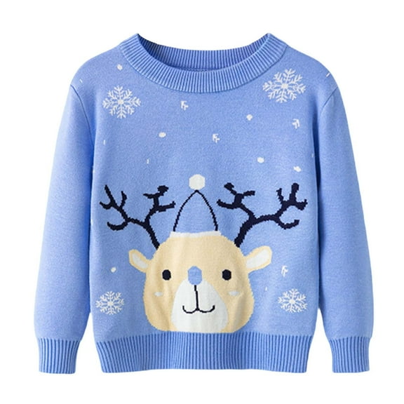 Odeerbi Kids Boys Girls Christmas Sweater Cute Winter Thermal Knit Crewneck Sweater Kids Baby Fall Christmas Pullover Sweater Knitted Bottoming Shirt Kids Clothes Light Blue