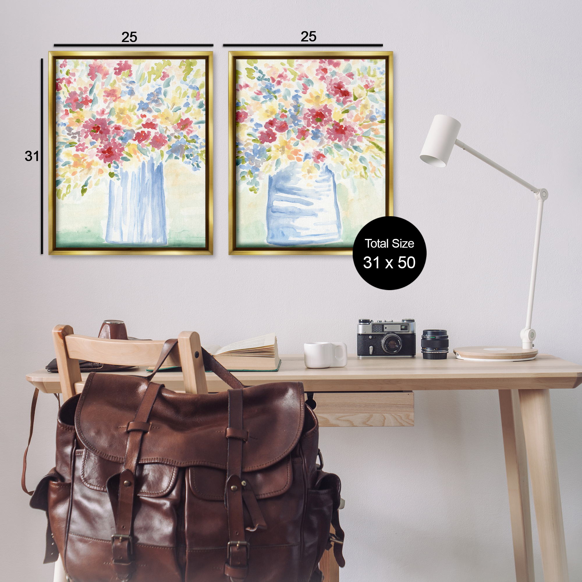 Stupell Industries Soft Speckled Flower Vases Plants & Flowers Painting Gold Floater Framed Canvas Art Print Wall Art, 31 x 25, Set of 2
