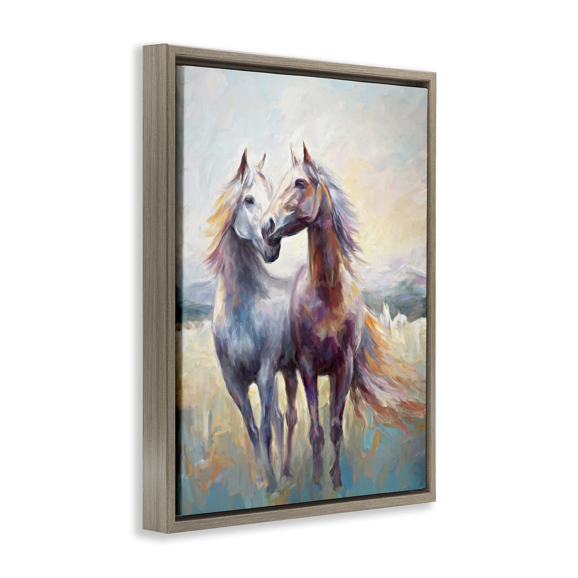 Stupell Industries Galloping Horse Pair Animals & Insects Painting Brown Floater Framed Canvas Art Print Wall Art, 17 x 21