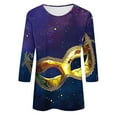 thumbnail image 5 of QATAINLAV Holiday Deals 3/4 Length Sleeve Womens Mardi Gras Tops Sequin Print New Orleans Carnival Themed Tee Shirt Fat Tuesday Parade Blouse Multicolor L, 5 of 6