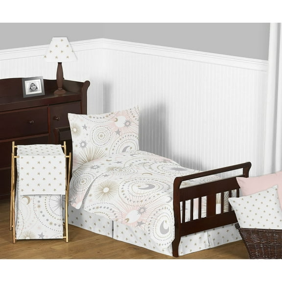 Sweet Jojo Designs Celestial Pink Gold and Grey Toddler Bed Comforter 5 Piece Bedding Set