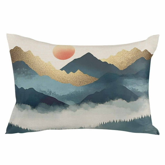 Teal Golden Mountain Throw Pillow Cover 20 x 26 Inch Decorative Pillow Cover Tree Peaks Landscape Lumbar Pillowcase Seasonal Rectangle Cushion Case for Couch Sofa Bed Living Room
