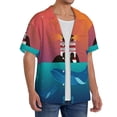 thumbnail image 4 of Naloa Lighthouse and Whale Men's Loose Fit Cuban Collar Short-Sleeve Shirt with Button-down and Chest Pocket for Everyday Wear Outings - Small, 4 of 7