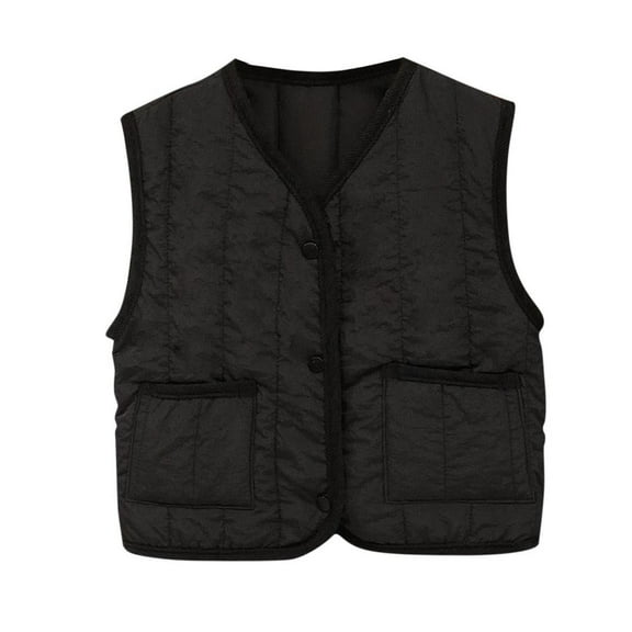Eltusu Boys Puffer Vests, Button Windproof V Neck Thermal Winter Outerwear Black Size 7-8 T