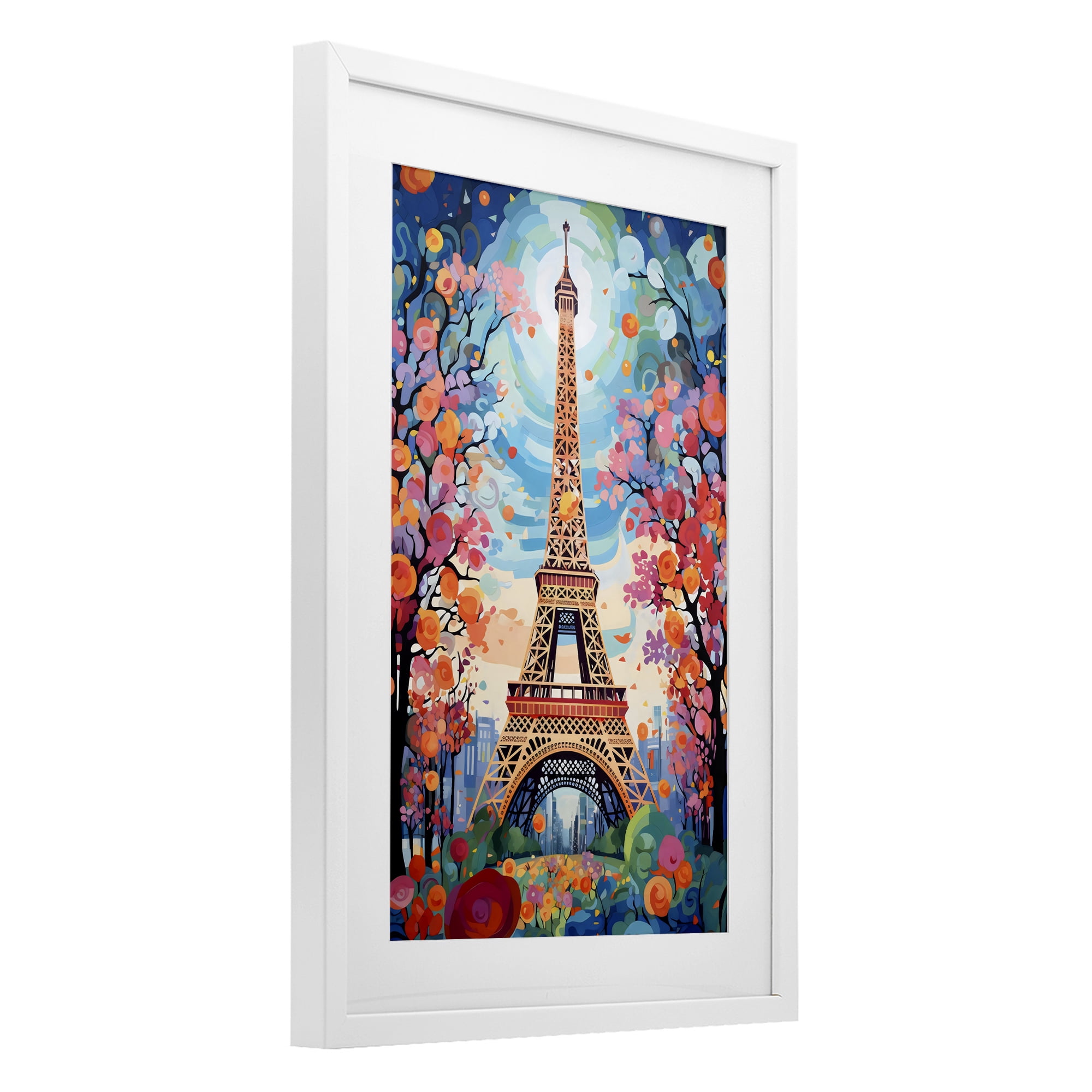 Stupell Industries Eiffel Tower Nighttime Bloom White Framed Print Under Glass, design by Creative Studio