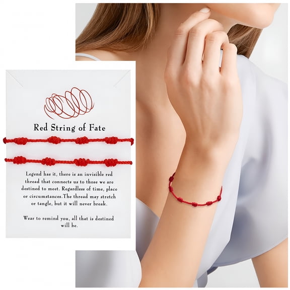 DESIGNICE 2 Pieces Red String Bracelets Adjustable Red Knot String Bracelet For Protection And Good Luck For Friendship