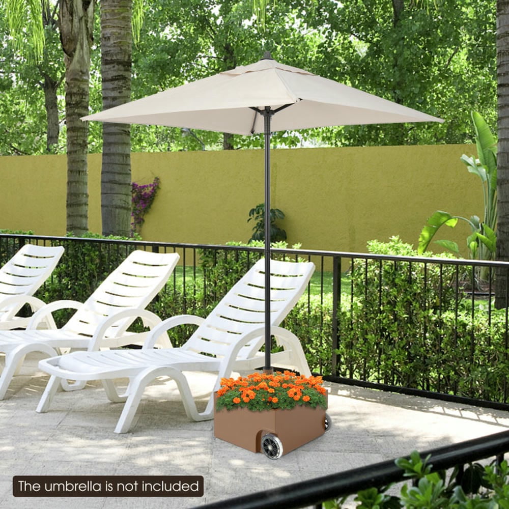 GVN Patio Umbrella Base,Outdoor Umbrella Stand,150 Pounds Patio Umbrella Base Stand Wheels Planter Outdoor-Coffee