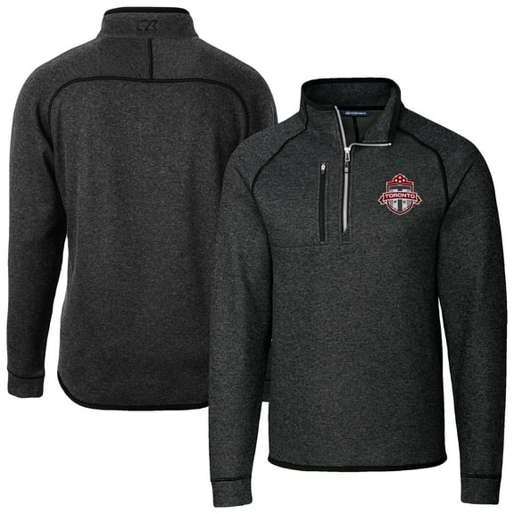 Men's-Cutter & Buck  Heather Charcoal Toronto FC Big & Tall Mainsail Sweater-Knit Half-Zip Pullover Top