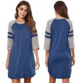 thumbnail image 6 of Upgraded Women Summer Mid-Sleeve Nightshirt Classic Crew Neck Color Block Sleepwear Sleep Dress,Soft Casual Pajamas Dress Tunic Nightgown Loungwear Loose Comfy NightShirts,S-2XL Blue, 6 of 7