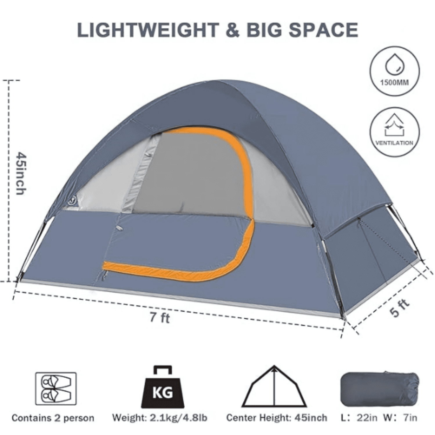 Camping Tent 2 Person, Waterproof Windproof Tent with Rainfly Easy Set up-Portable Dome Tents for Camping…