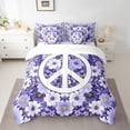 thumbnail image 2 of Purple Bohemian Bedding Set Peace Sign Hippy Comforter 7 Pieces,Boho Floral Decor Bed In A Bag Woman Bedroom Extoic Flowers Queen Sheet Set With Comforter, 2 of 5