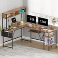 thumbnail image 3 of Furmax Adult Collection Modern LED Lights and Storage Rack L Shape Desk, Brown, 3 of 7