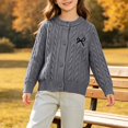 thumbnail image 2 of AUDeals Girls Cable Knit Cardigan Crewneck Button Sweater Long Sleeve Cotton Knitted Preppy Fall Ribbed Knitwear Outerwear Sweater Tops (Grey, 9-10 Years), 2 of 6