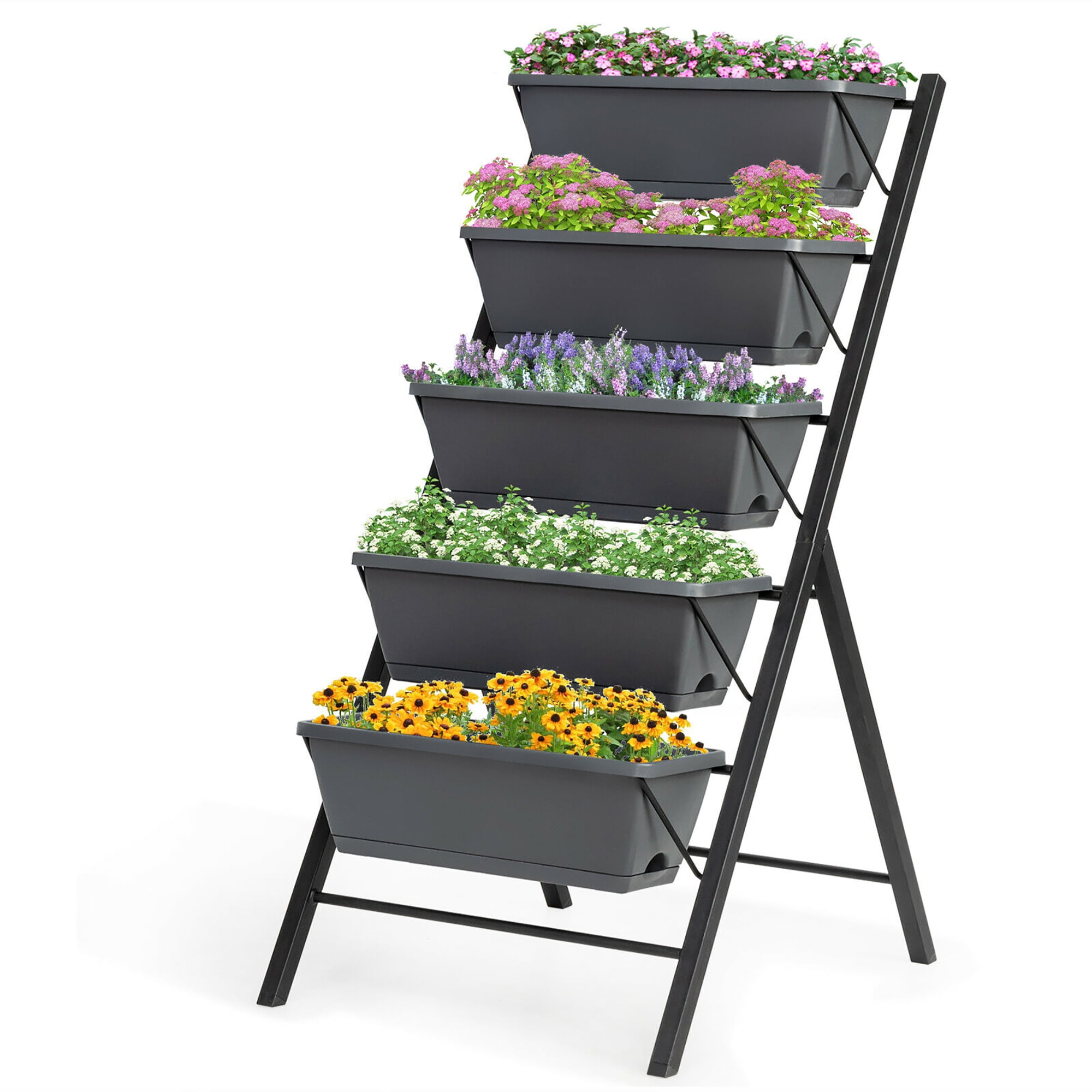 Steel Herb Tower Sturdy Tall Planter Relaxdays Vertical Flower Bed with 4 Flower Boxes Black Indoor or Outdoor Use 