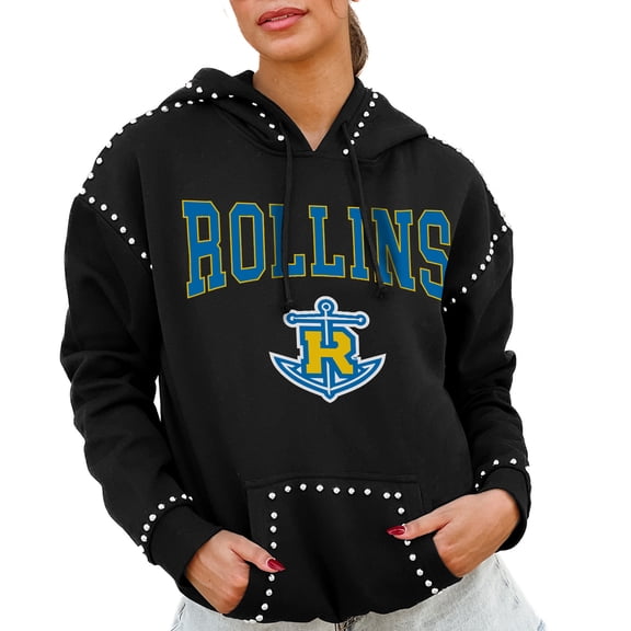 Women's Gameday Couture Black Rollins College Tars Studded Pullover Hoodie