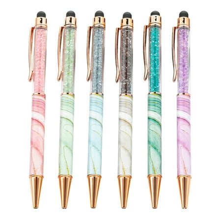 Niceauty Crystal Touchscreen Marble Ballpoint Pens Assorted Color for Office 6Pcs