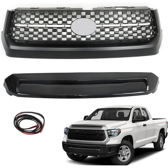 labwork Front Grille Upper Grill with Hood Bulge Molding Gloss Black Replacement for 2014-2020 Tundra 53101-0C041